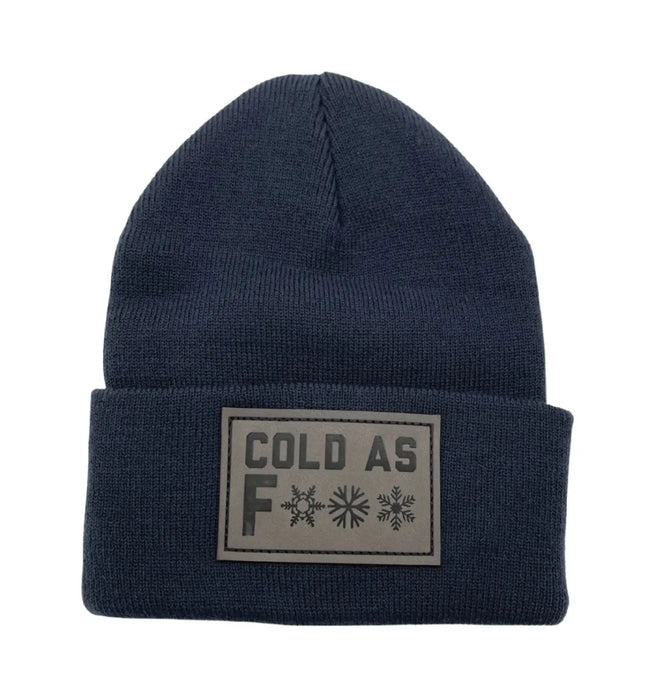 Cold as F*** Lined Knit Leather Patch Beanie SHOP ROGUE WEAR Hats Navy